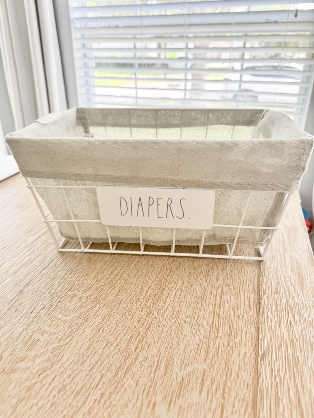 Rae Dunn Diapers Canvas Fabric Lined Wire Basket - Neutral Gray/white